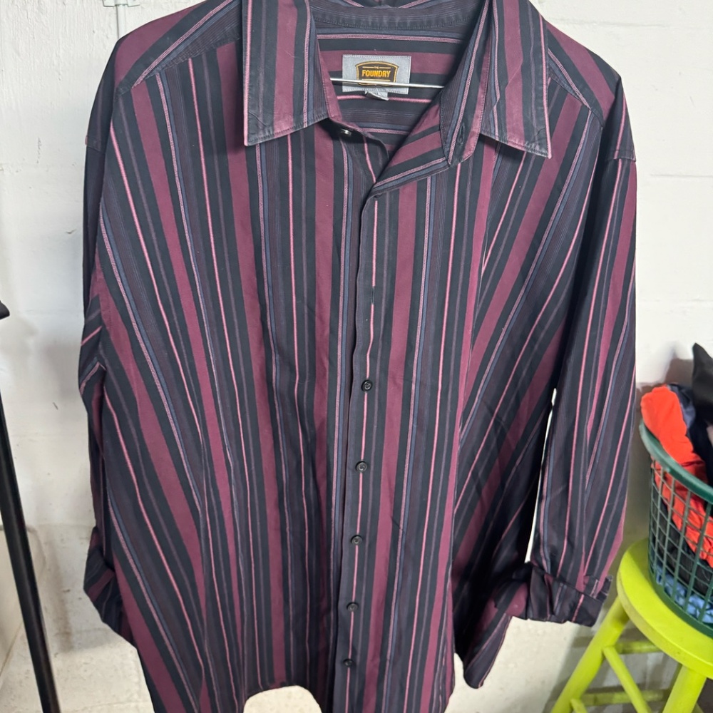 Foundry 1XL long sleeve.....maroon and black striped dress shirt